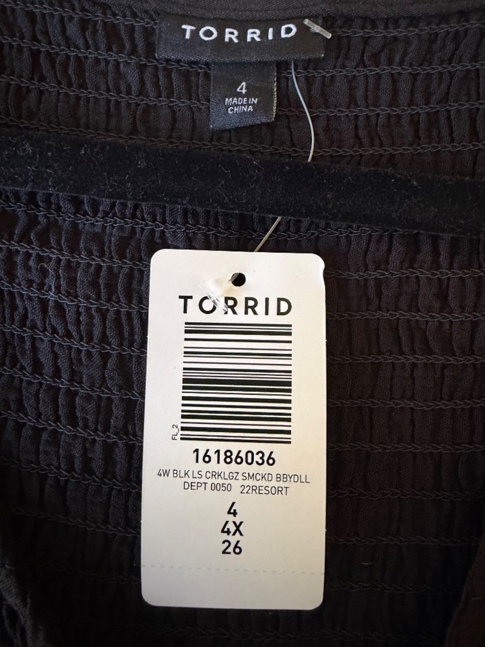NWT Torrid Black Crinkle Gauze Smocked Babydoll Top 4X 26 - Picture 9 of 12